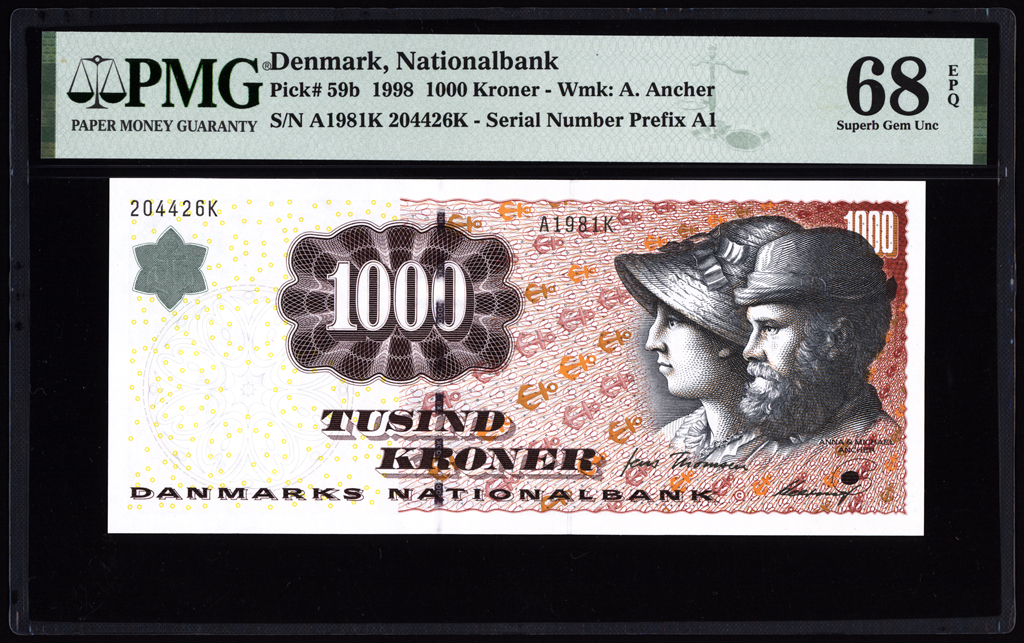 Denmark 1000 Kroner 1998 P59b PMG Superb Gem Uncirculated 68 EPQ