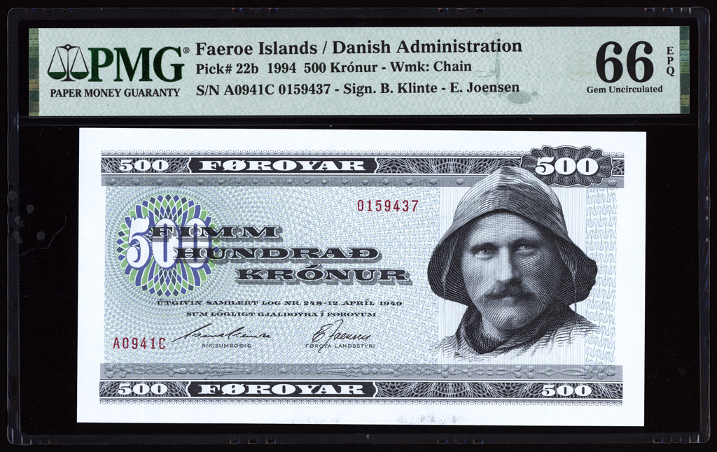 Faeroe Islands 500 Kronur 1994 P22b PMG Gem Uncirculated 66 EPQ