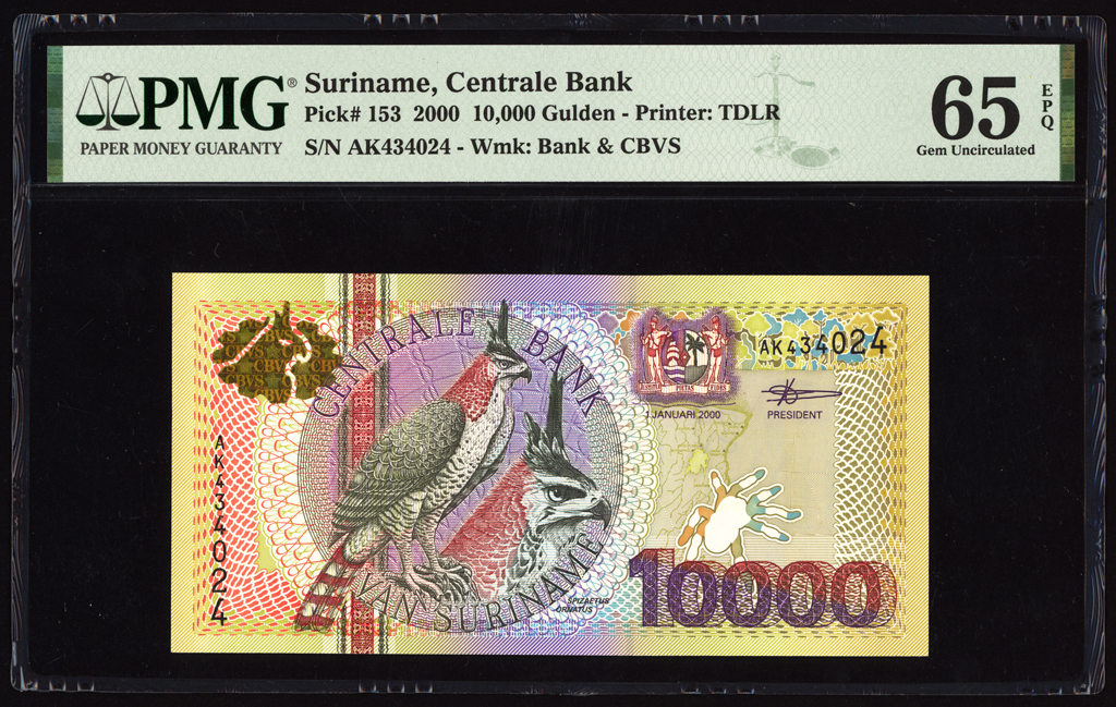 Suriname 10000 Gulden 2000 P153 PMG Gem Uncirculated 65 EPQ