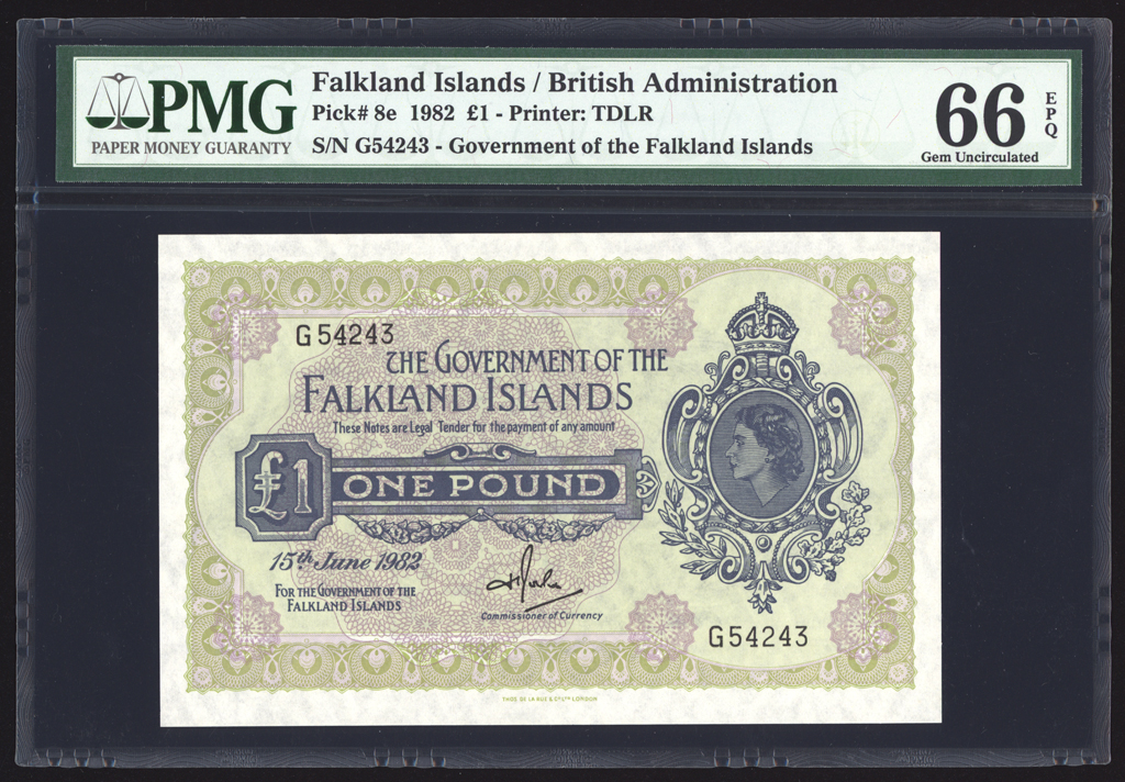 Falkland Islands 1 Pound 1982 P8e PMG Gem Uncirculated 66 EPQ