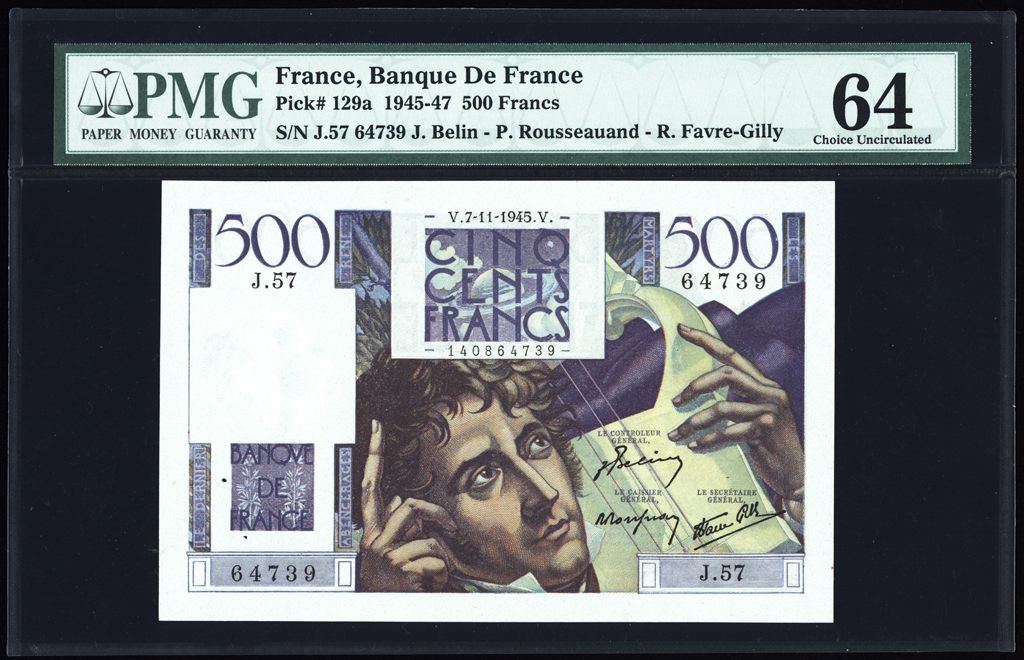 France 500 Francs 1945 P129a PMG Choice Uncirculated 64