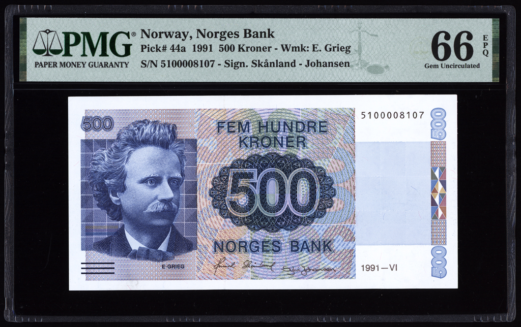 Norway 500 Kroner 1991 P44a PMG Gem Uncirculated 66 EPQ