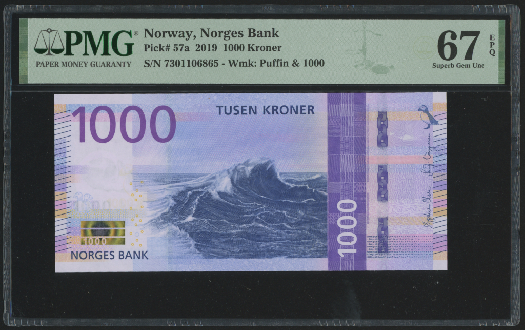 Norway 1000 Kroner 2019 P57a PMG Superb Gem Uncirculated 67 EPQ