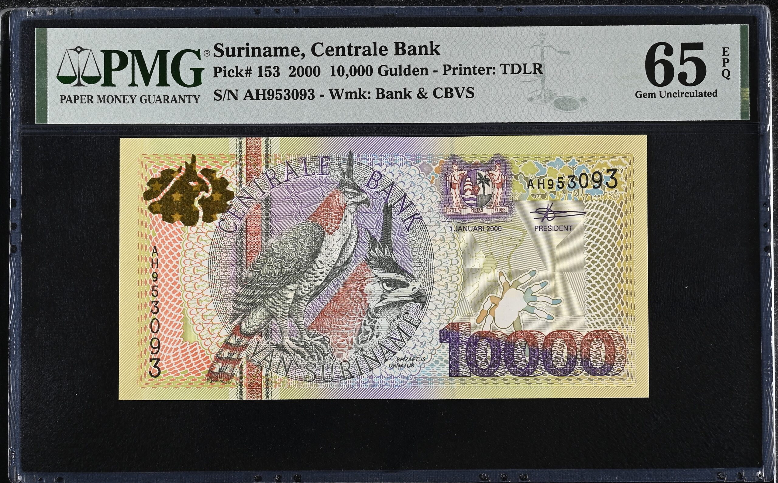 Suriname 10000 Gulden 2000 P153 PMG Gem Uncirculated 65 EPQ