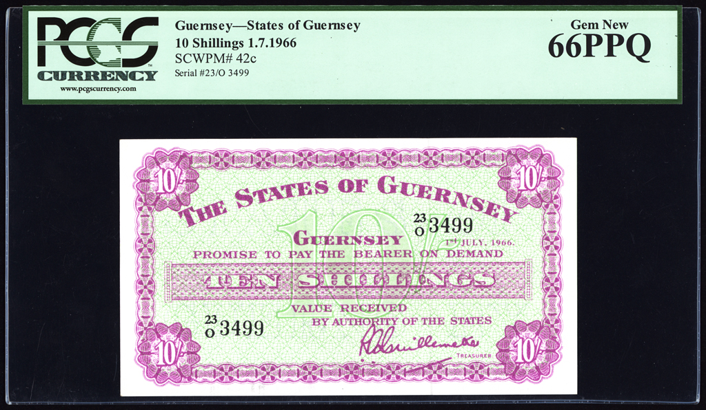 Guernsey 10 Shillings 1966 P42c PCGS Gem New 66 PPQ