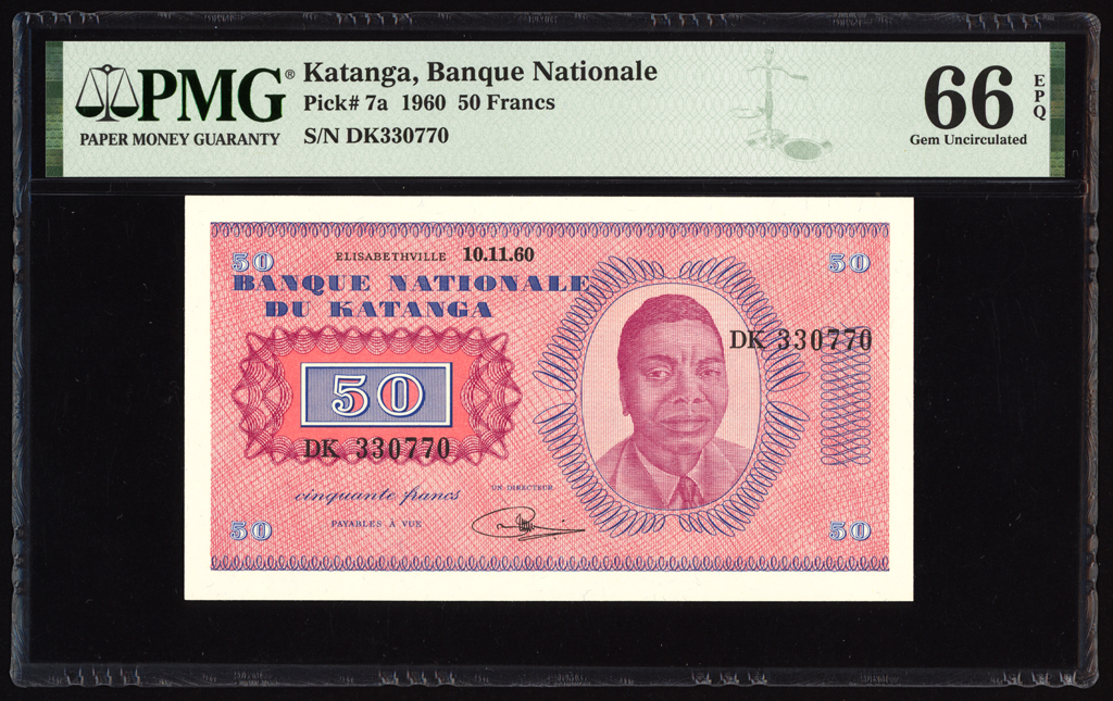 Katanga 50 Francs 1960 P7a PMG Gem Uncirculated 66 EPQ