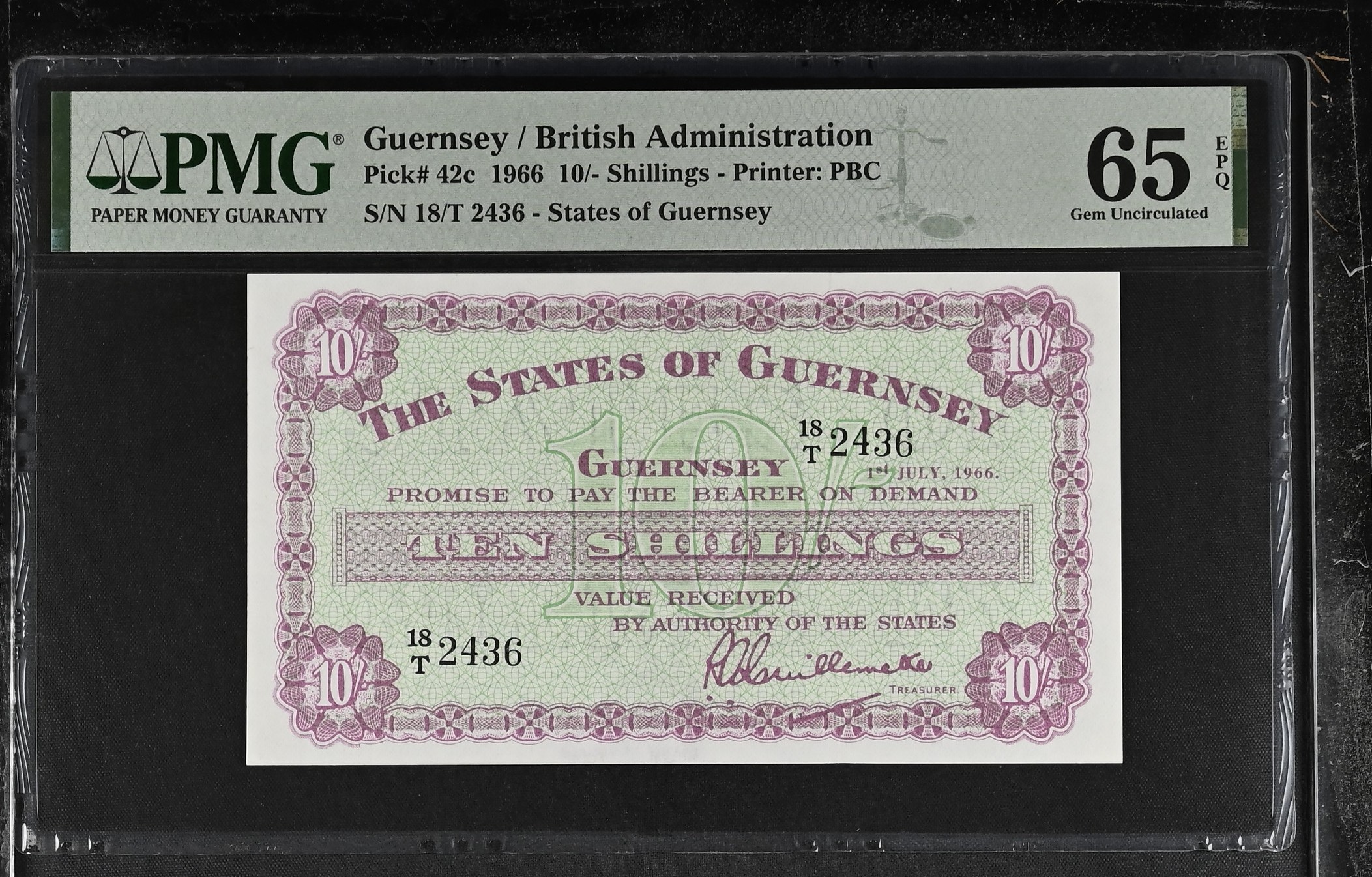 Guernsey 10 Shillings 1966 P42c PMG Gem Uncirculated 65 EPQ