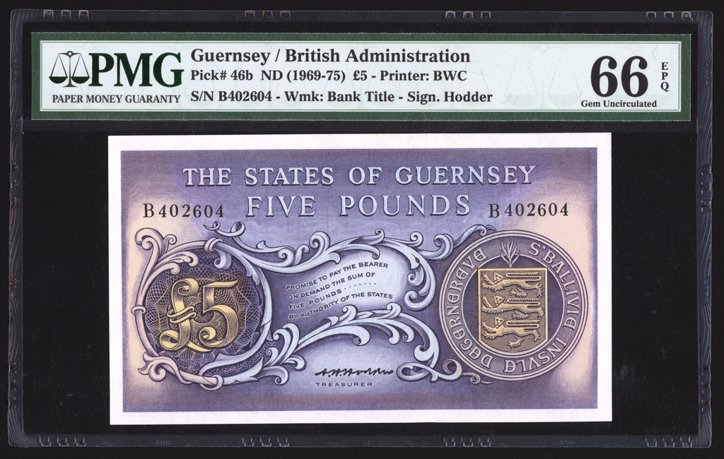 Guernsey 5 Pounds 1969-75 P46b PMG Gem Uncirculated 66 EPQ