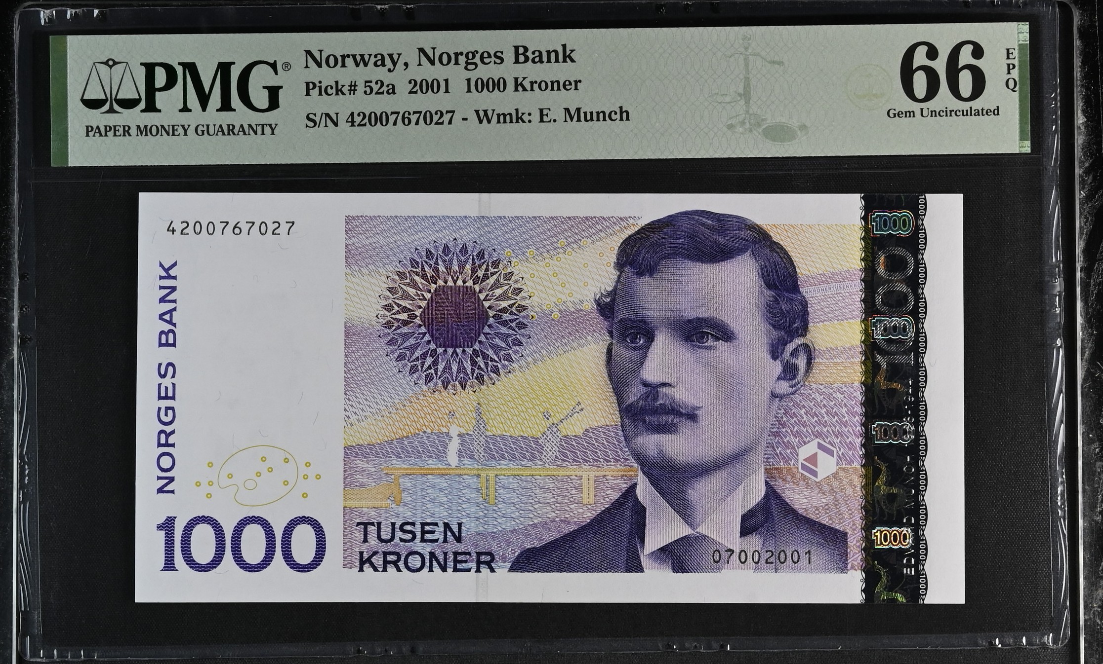 Norway 1000 Kroner 2001 P52a PMG Gem Uncirculated 66 EPQ