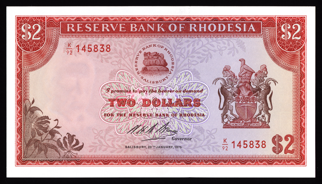 Rhodesia 2 Dollars 1975 P31i Uncirculated