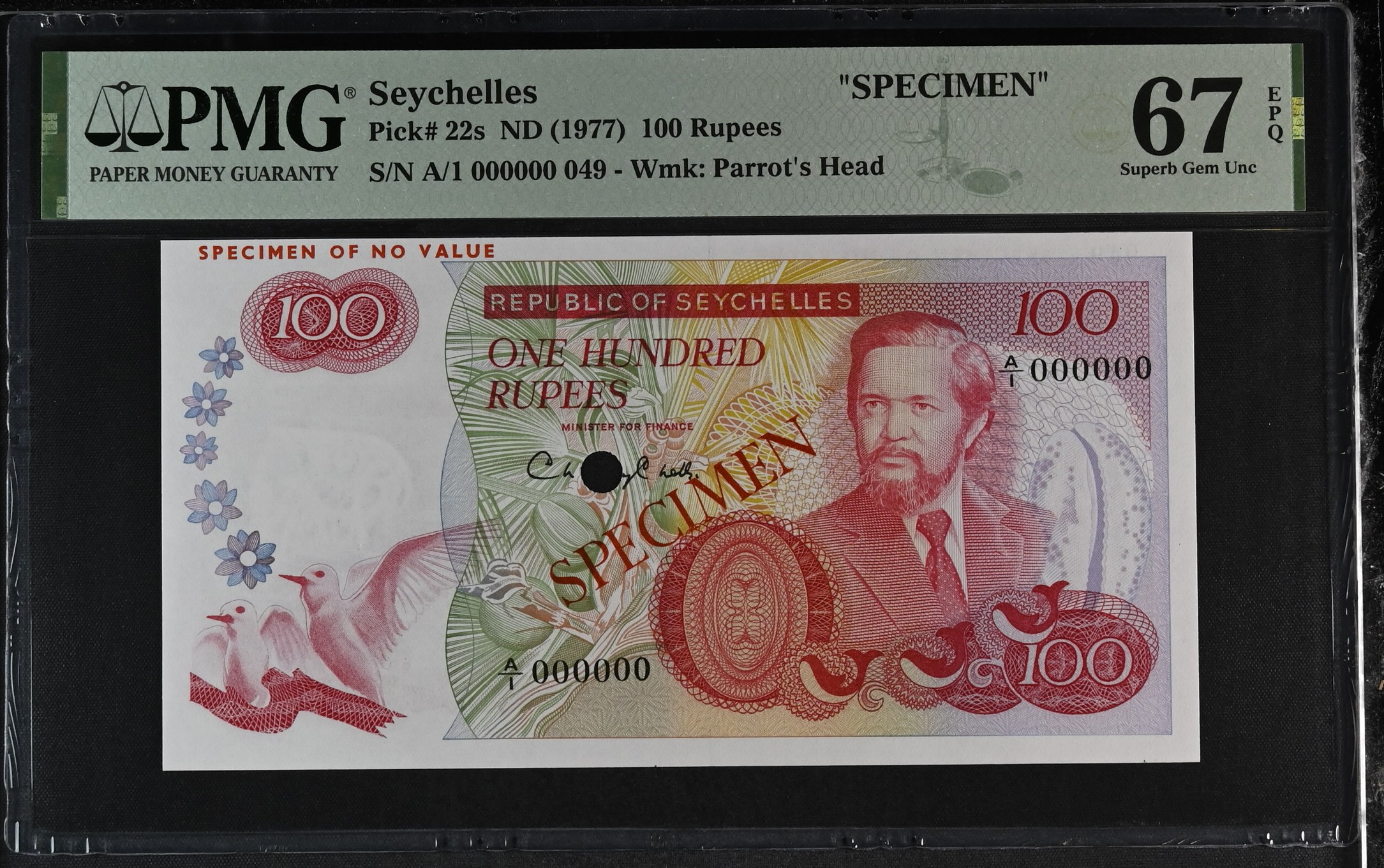 Seychelles 100 Rupees Specimen 1977 P22s PMG Superb Gem Unc 67 EPQ TOP POP