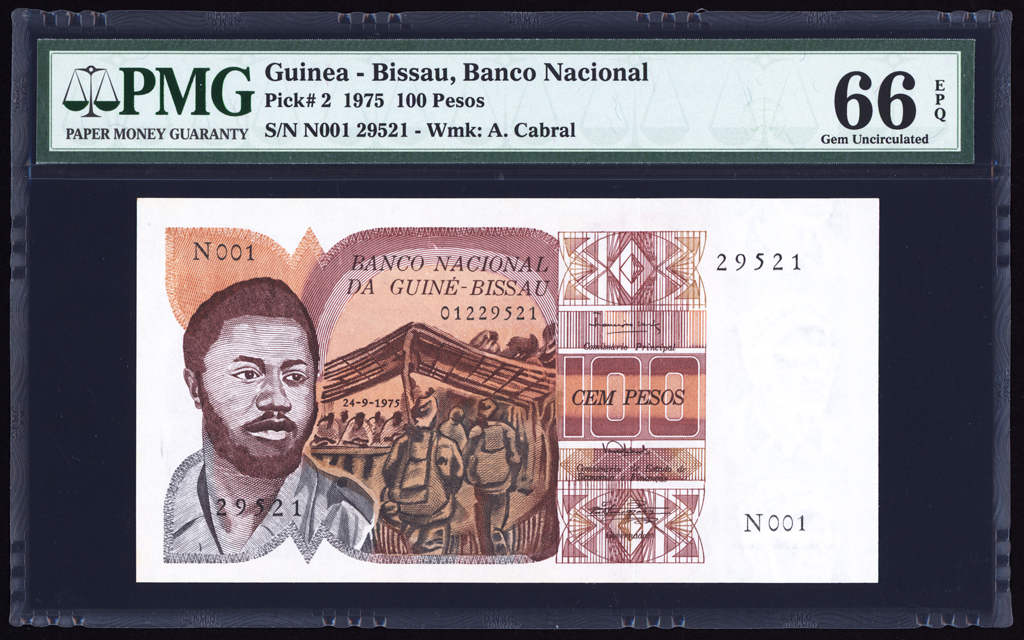 Guinea-Bissau 100 Pesos 1975 P2 PMG Gem Uncirculated 66 EPQ