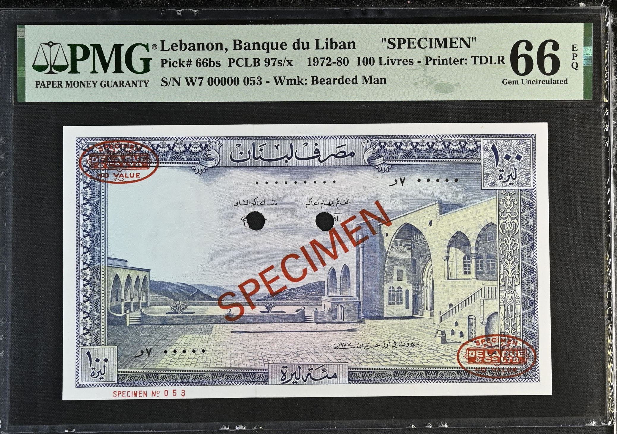Lebanon 100 Livres Specimen 1977 P66bs PMG Gem Uncirculated 66 EPQ