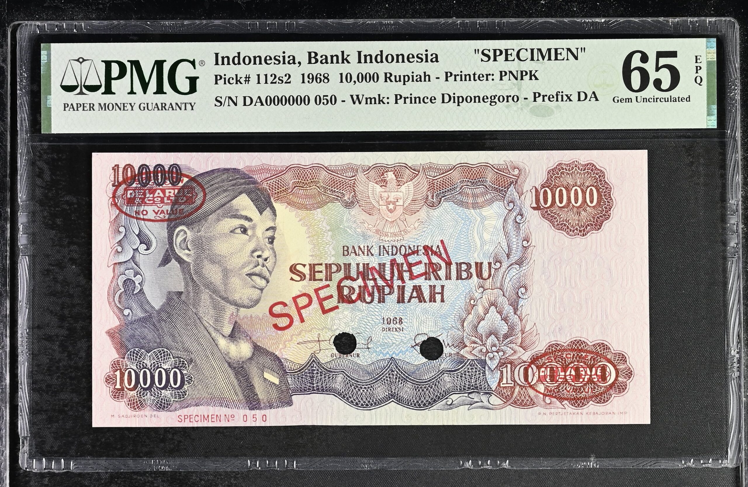 Indonesia 10000 Rupiah Specimen 1968 P112s2 PMG Gem Uncirculated 65 EPQ