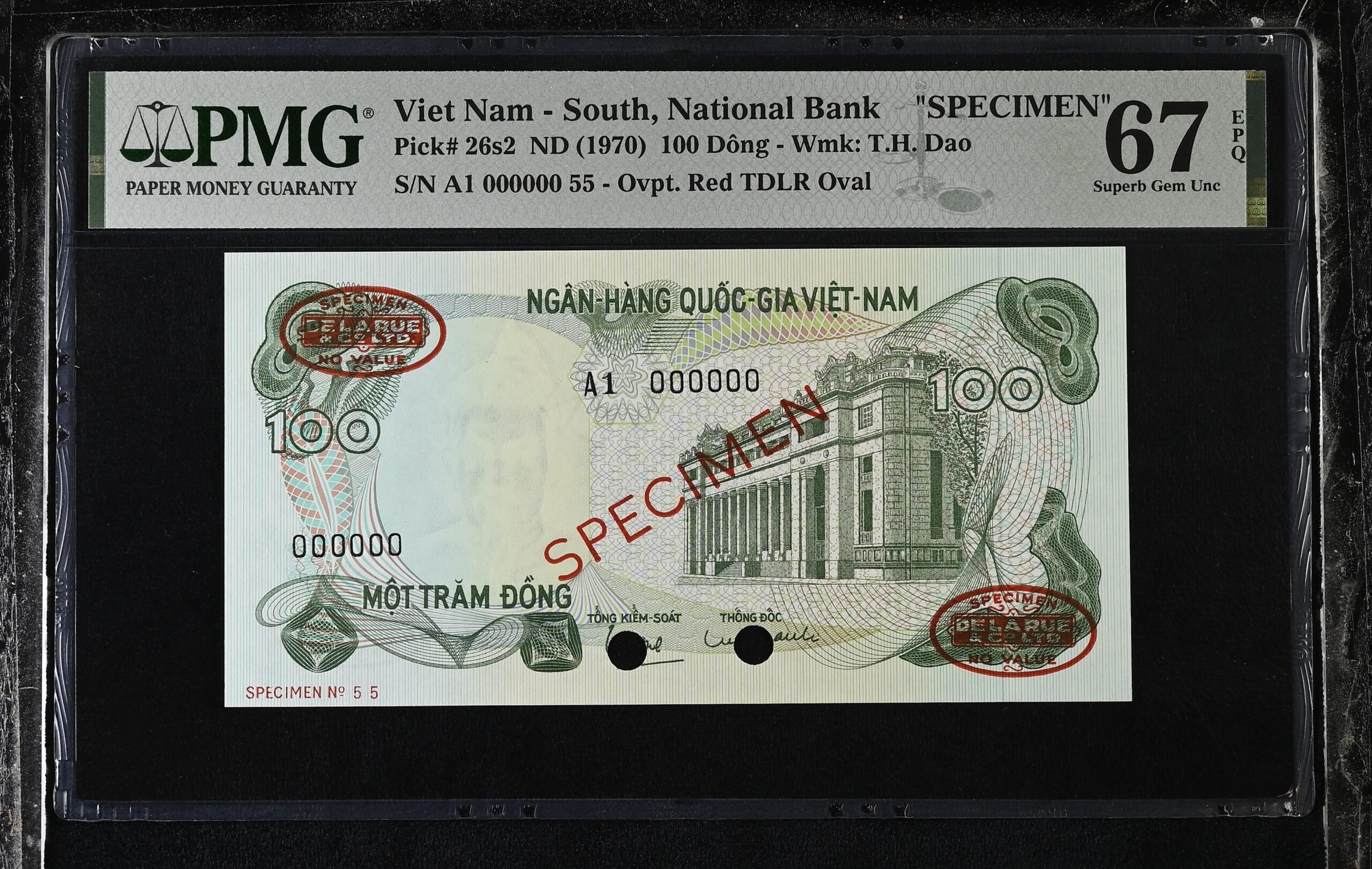 South Vietnam 100 Dong Specimen 1970 P26s2 PMG Gem Uncirculated 66 EPQ