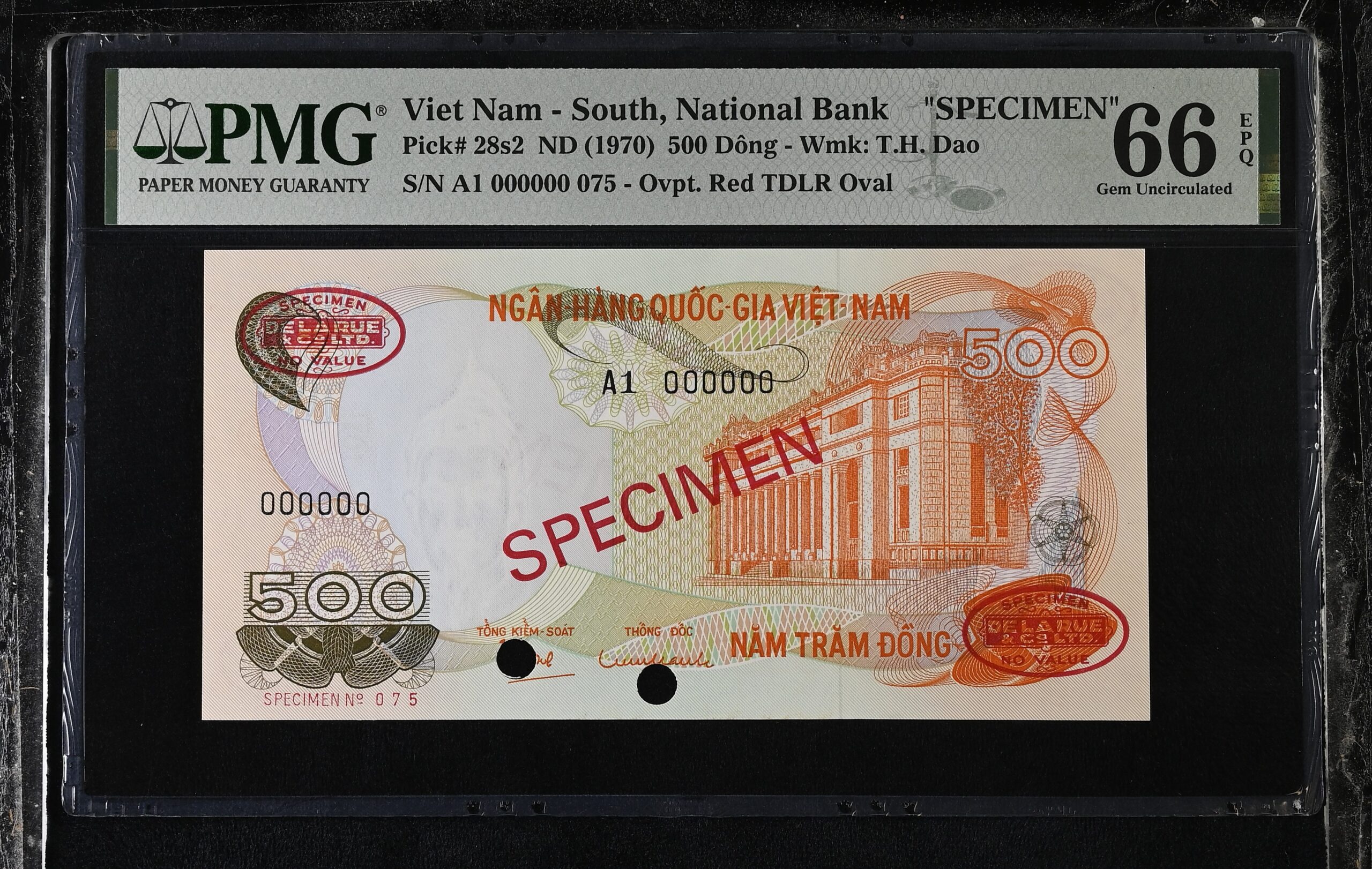 South Vietnam 500 Dong Specimen 1970 P28s2 PMG Gem Uncirculated 66 EPQ