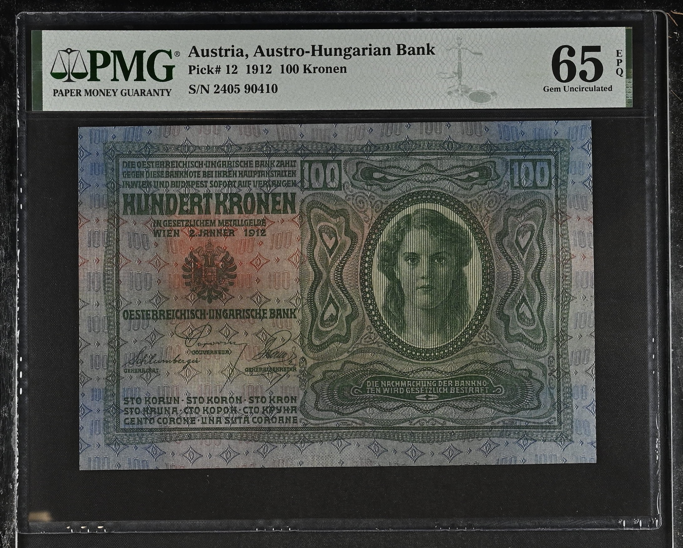 Austria 100 Kronen 1912 P12 PMG Gem Uncirculated 65 EPQ