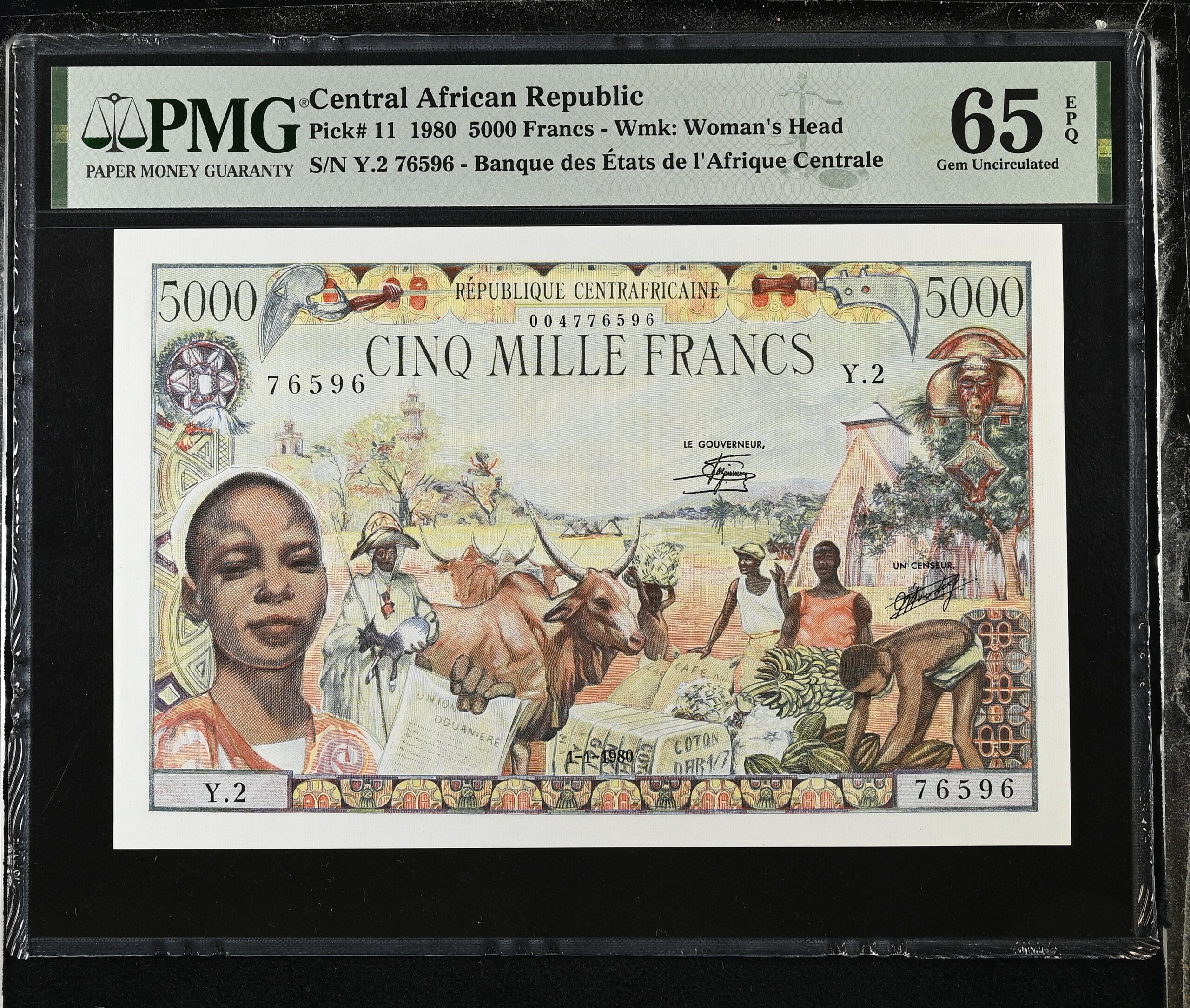 Central African Republic 5000 Francs 1980 P11 PMG Gem Uncirculated 65 EPQ