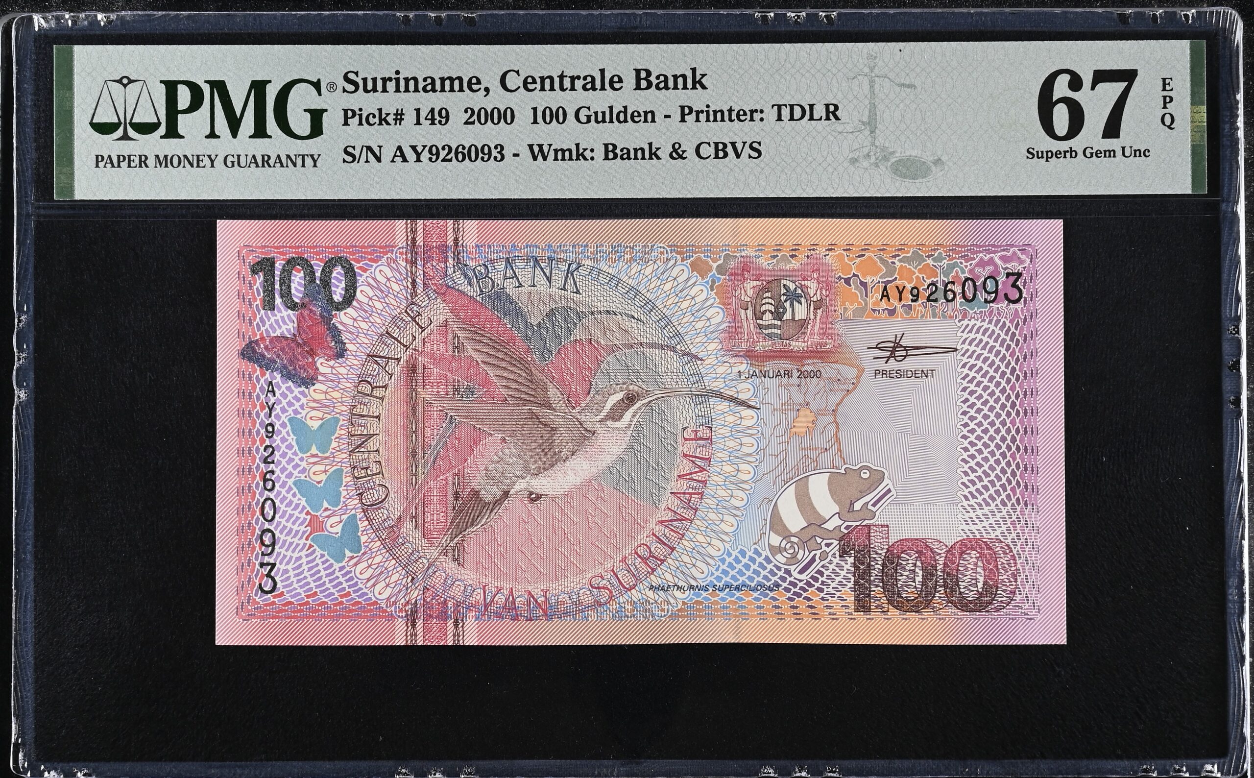 Suriname 100 Gulden 2000 P149 PMG Superb Gem Uncirculated 67 EPQ
