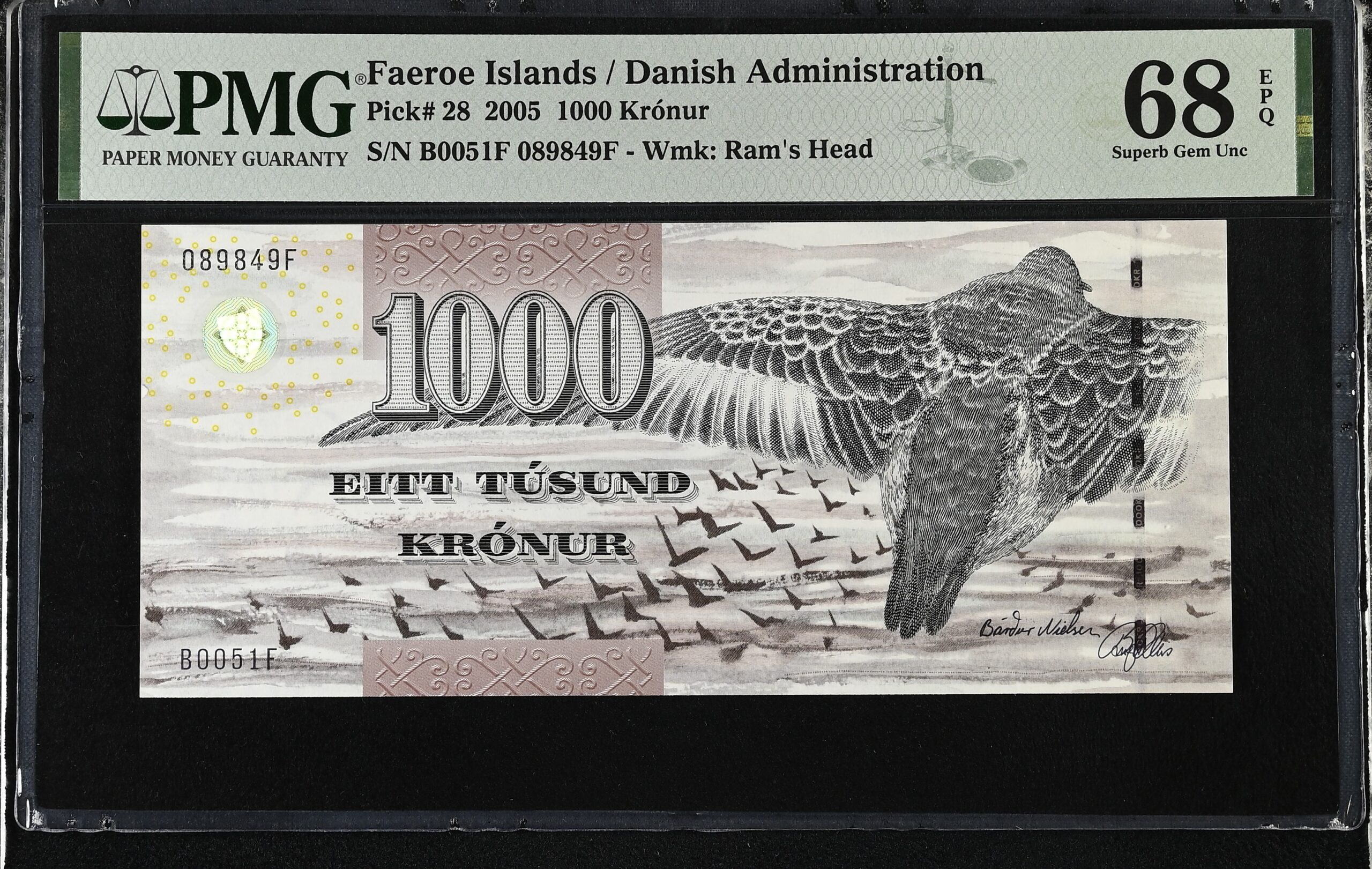 Faeroe Islands 1000 Kronur 2005 P28 PMG Superb Gem Uncirculated 68 EPQ