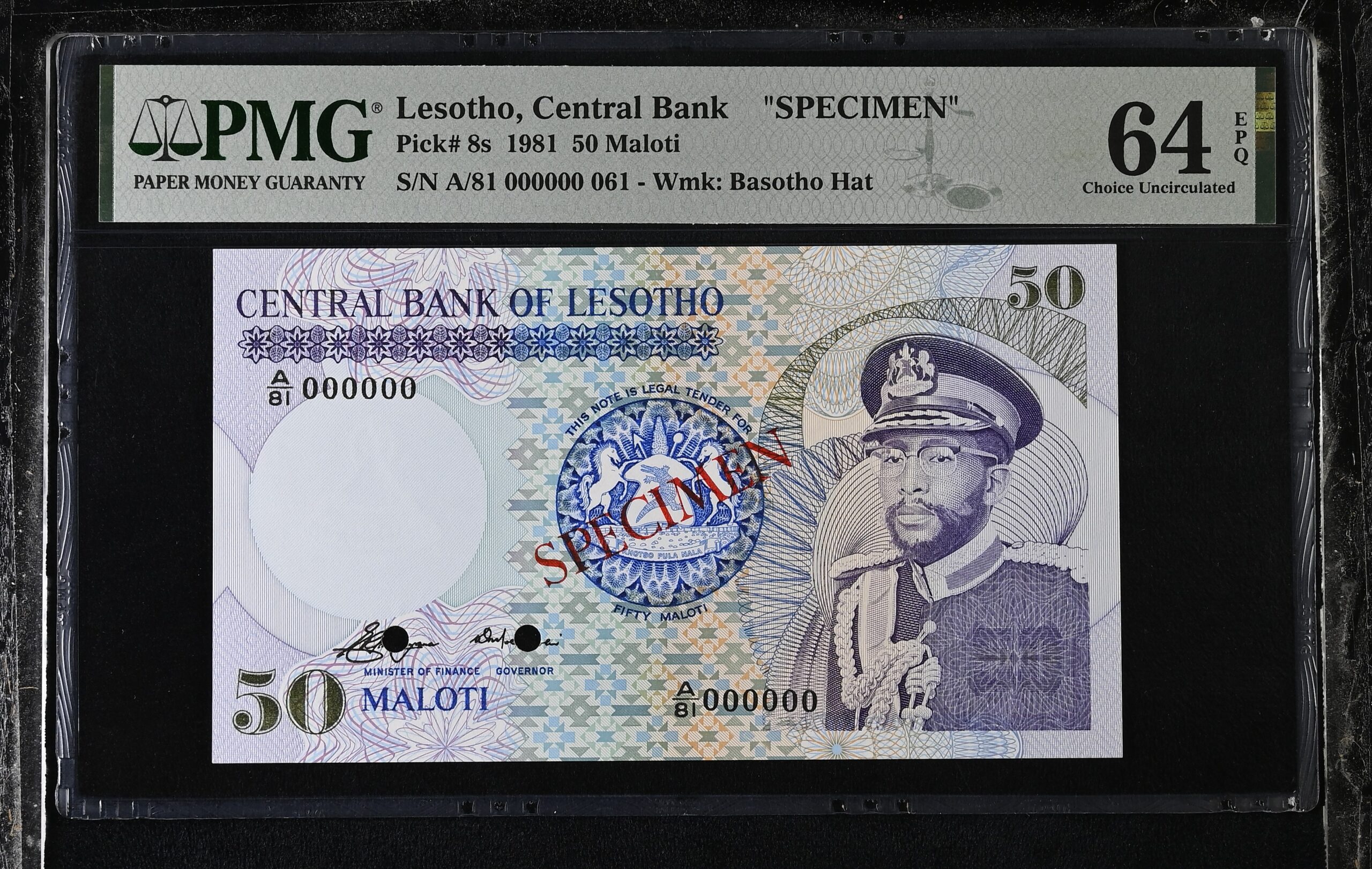 Lesotho 50 Maloti Specimen 1981 P8s PMG Choice Uncirculated 64 EPQ