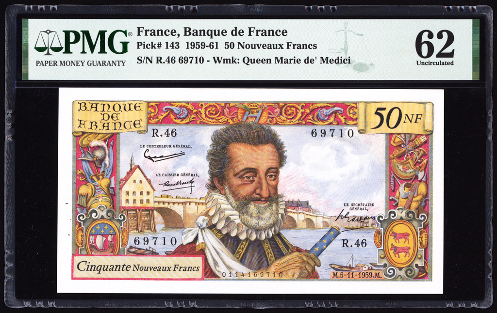 France 50 NF 1959 P143 PMG Choice Uncirculated 62