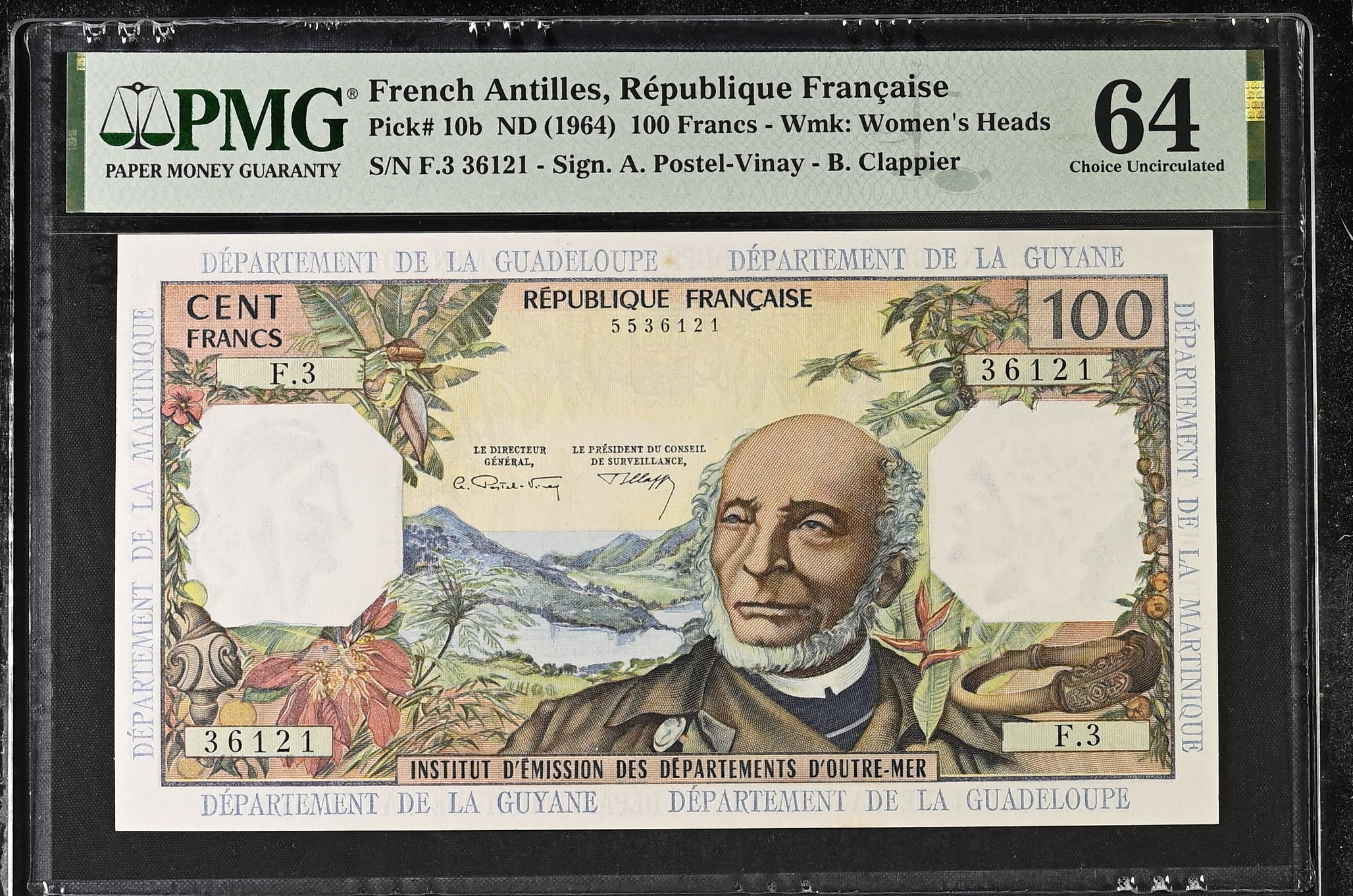 French Antilles 100 Francs 1964 P10b PMG Choice Uncirculated 64
