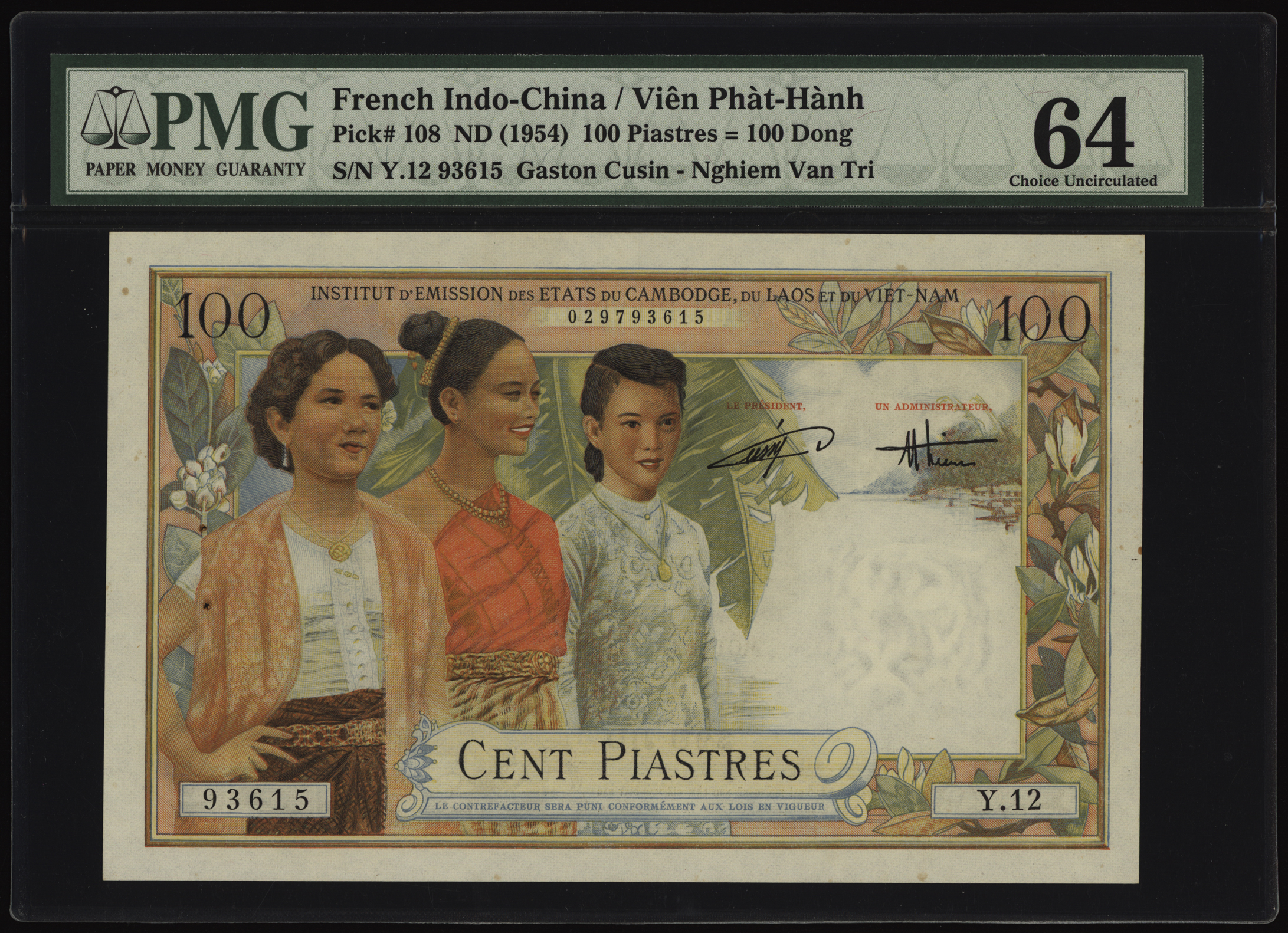 French Indo-China 100 Piastres 1954 P108 PMG Choice Uncirculated 64