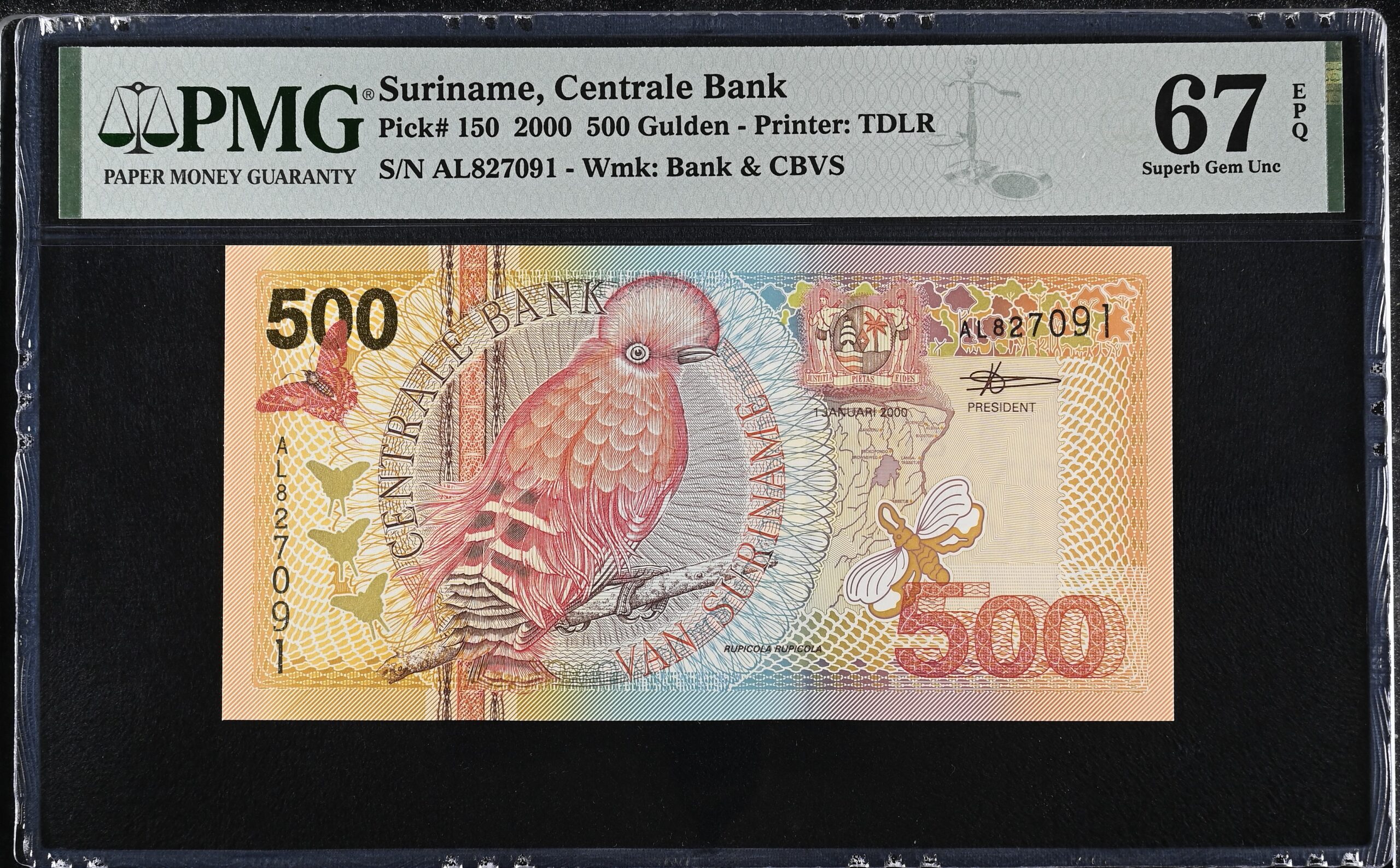 Suriname 500 Gulden 2000 P150 PMG Superb Gem Uncirculated 67 EPQ