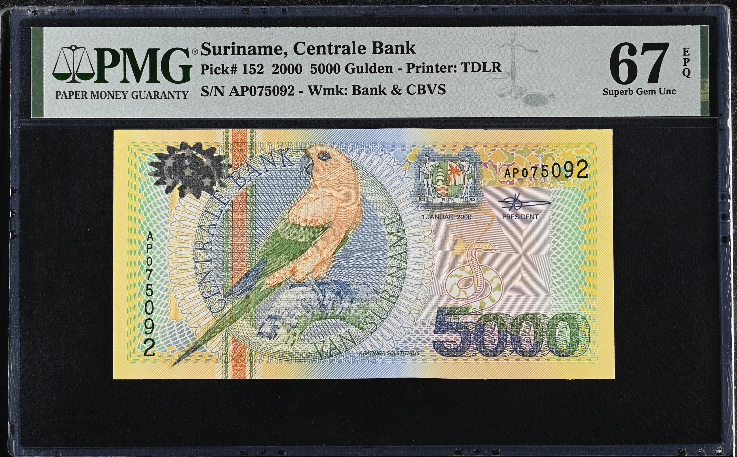 Suriname 5000 Gulden 2000 P152 PMG Superb Gem Uncirculated 67 EPQ