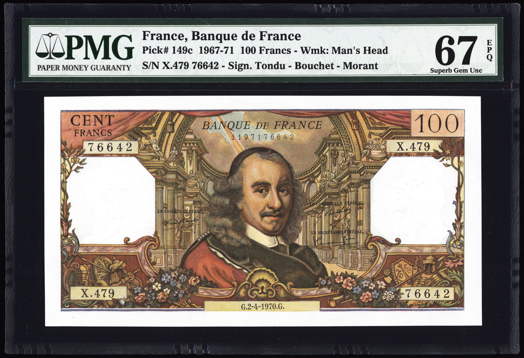 France 100 Francs 1970 P149c PMG Superb Gem Uncirculated 67 EPQ