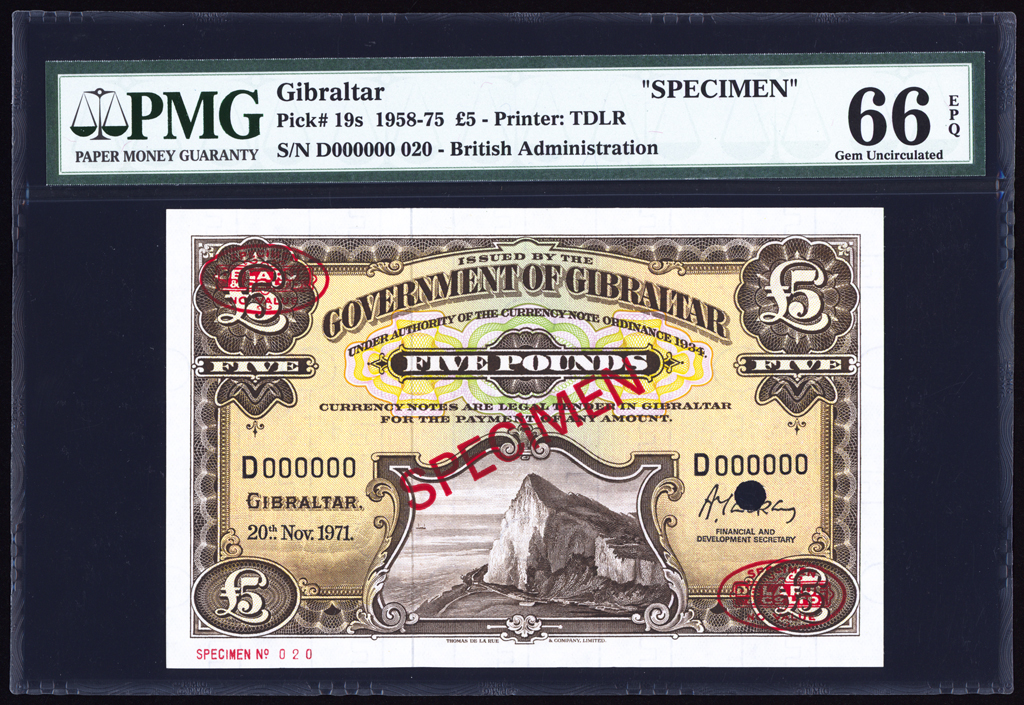 Gibraltar 5 Pounds 1971 P19bs PMG Gem Uncirculated 66 EPQ