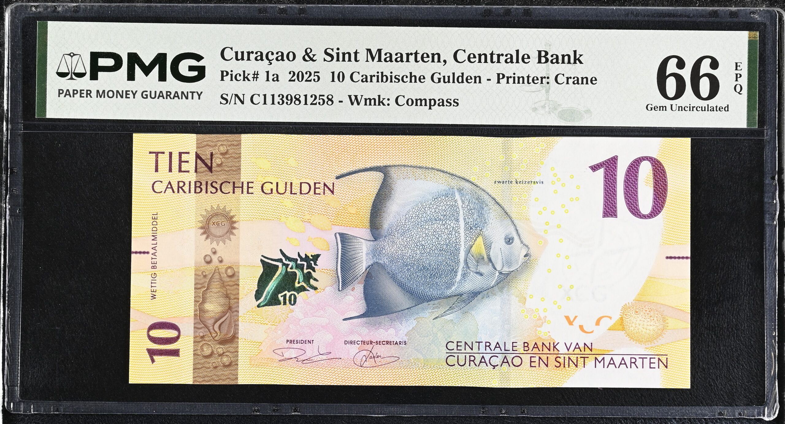 Curacao & Sint Maarten 10 Gulden 2025 P1a PMG Gem Uncirculated 66 EPQ