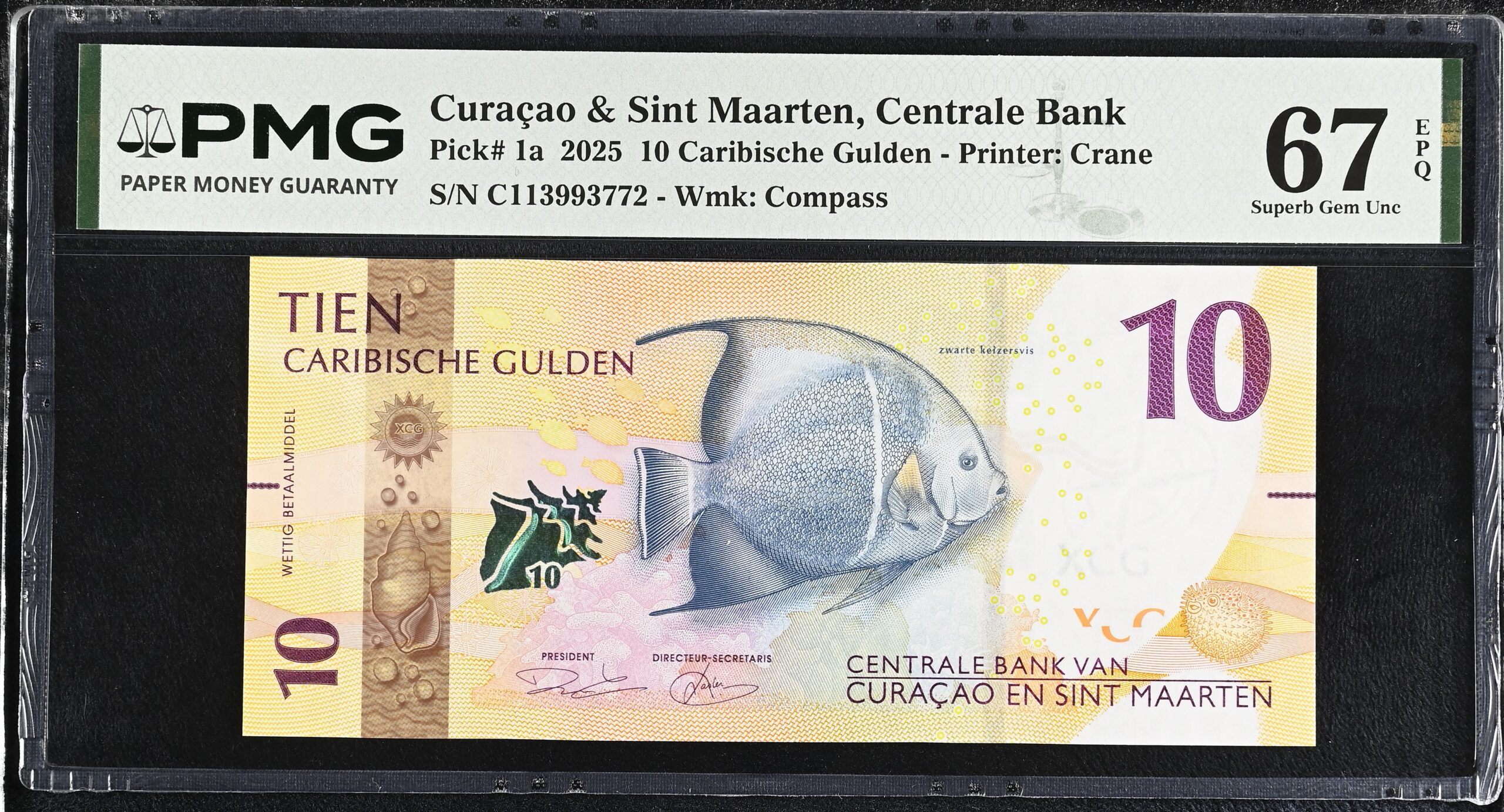 Curacao & Sint Maarten 10 Gulden 2025 P1a PMG Superb Gem Uncirculated 67 EPQ