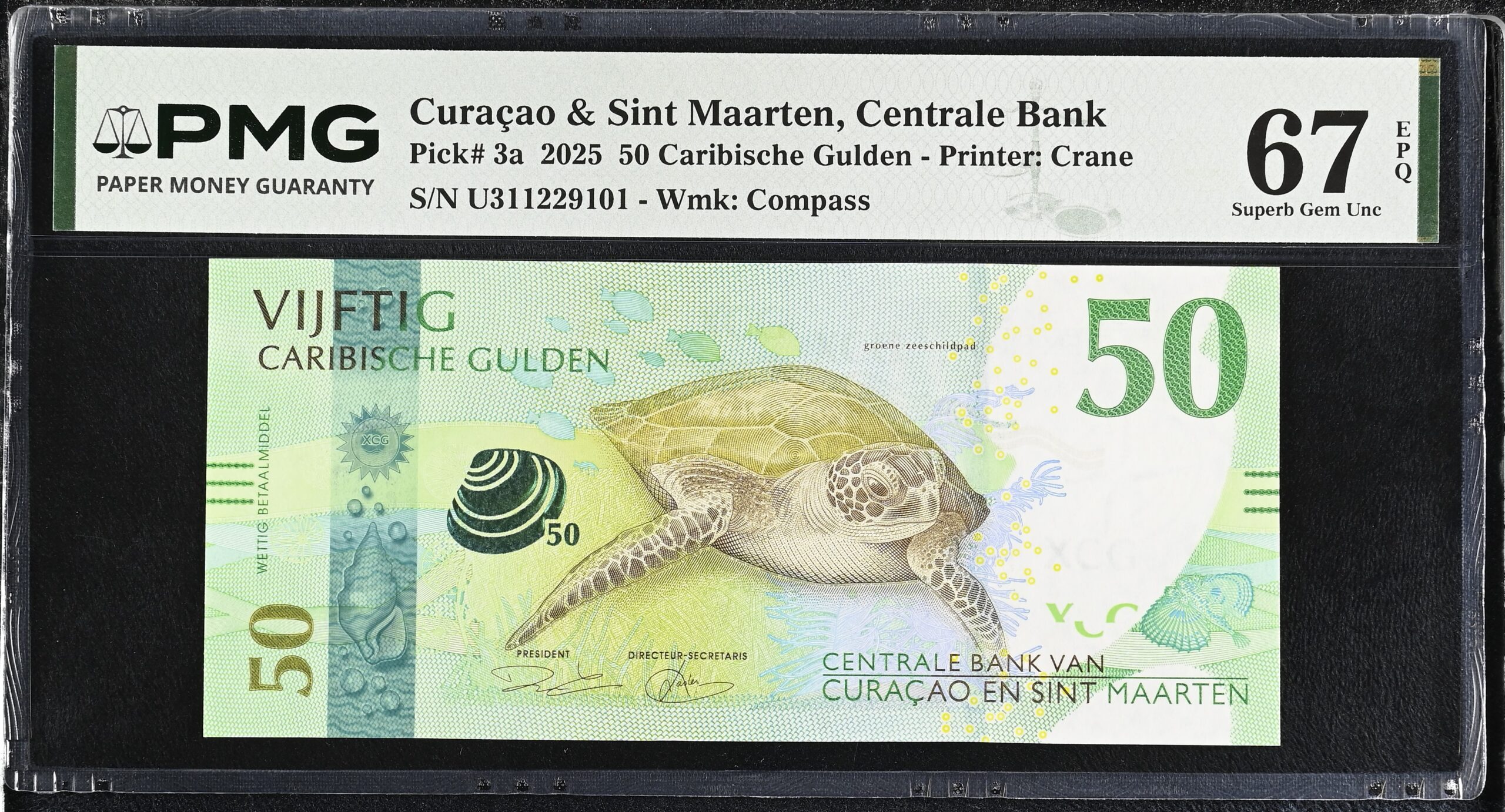 Curacao & Sint Maarten 50 Gulden 2025 P3a PMG Superb Gem Uncirculated 67 EPQ
