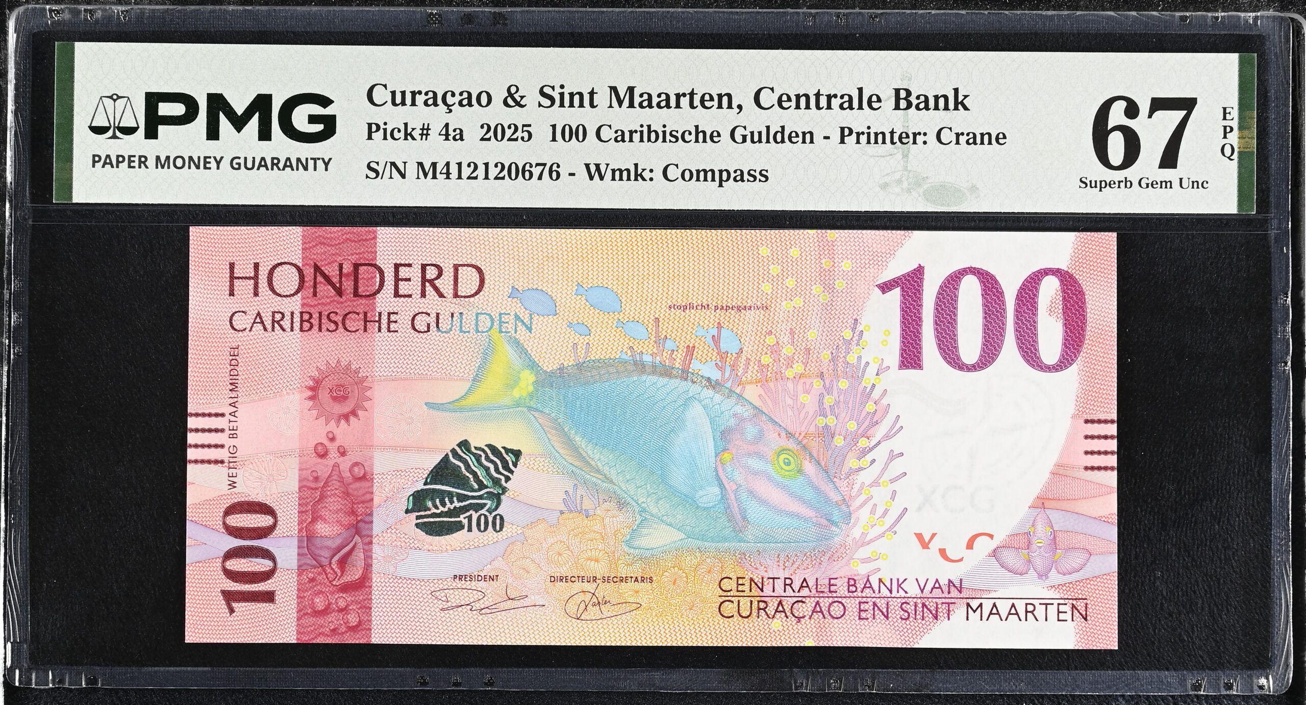 Curacao & Sint Maarten 100 Gulden 2025 P4a PMG Superb Gem Uncirculated 67 EPQ