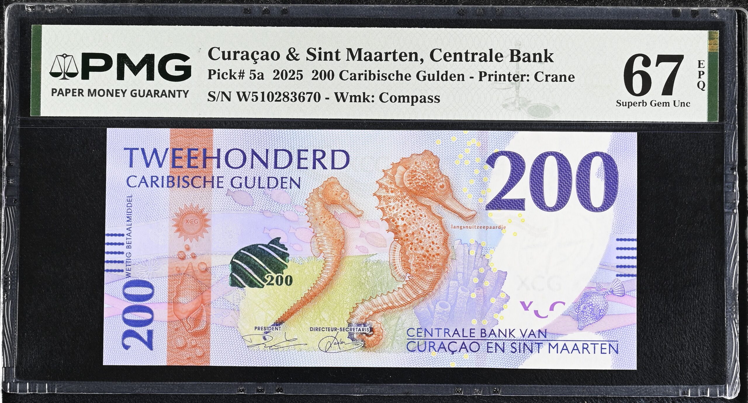Curacao & Sint Maarten 200 Gulden 2025 P5a PMG Superb Gem Uncirculated 67 EPQ
