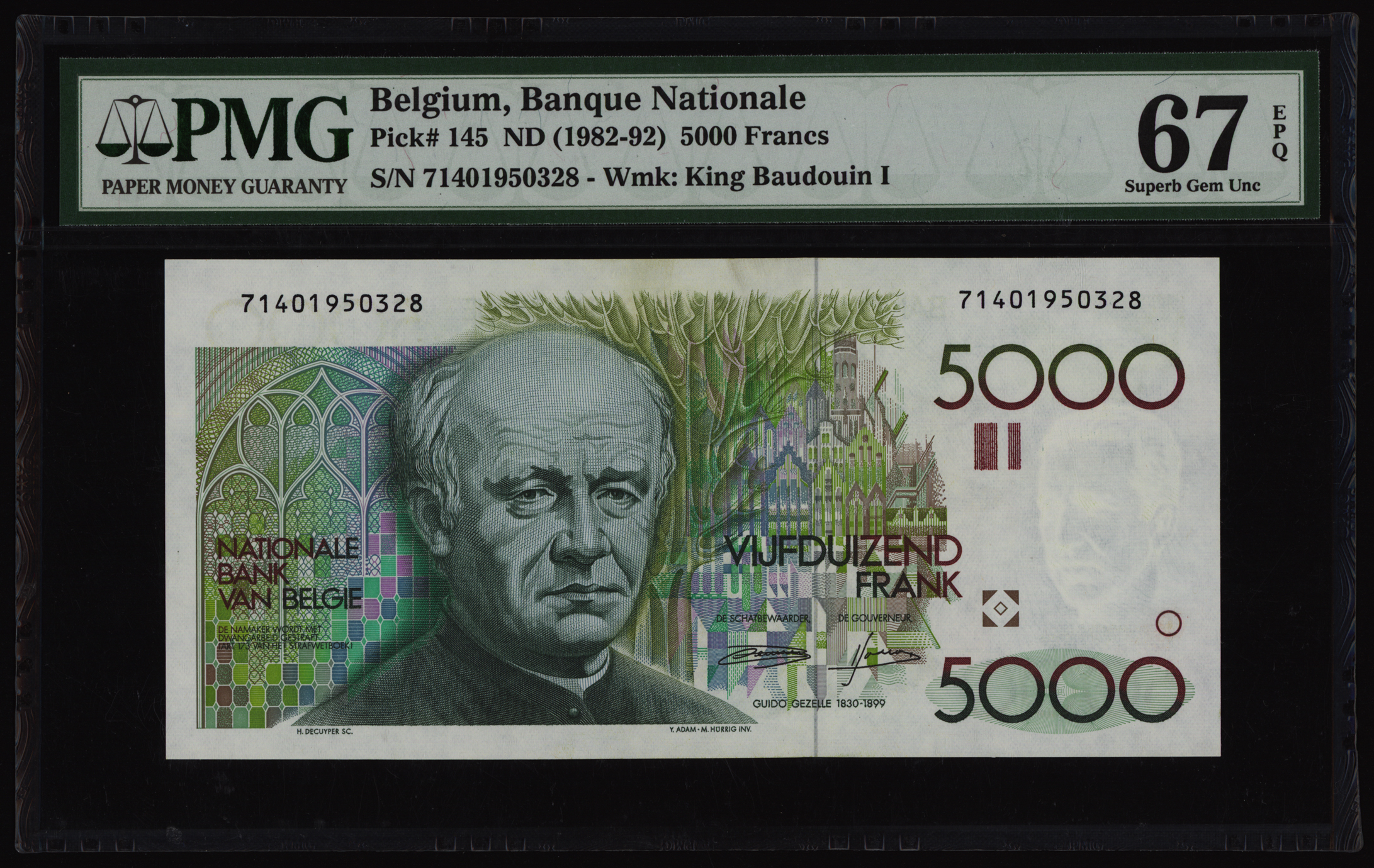 Belgium 5000 Francs 1982 P145 PMG Superb Gem Uncirculated 67 EPQ